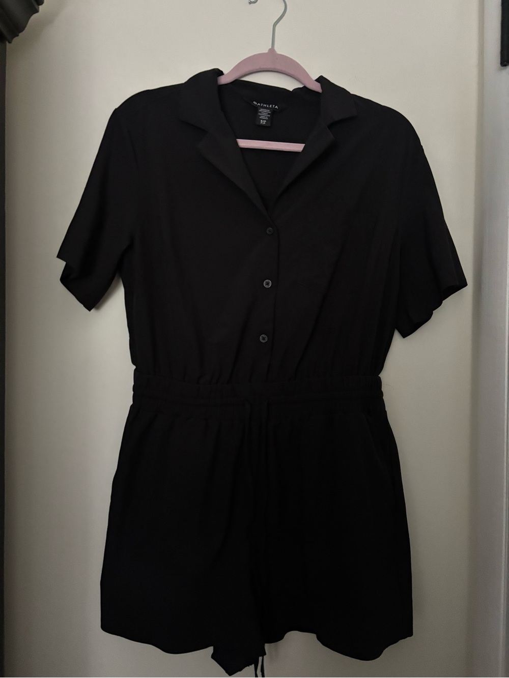 Athleta Black Short-Sleeve Button Romper